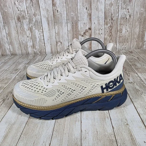 Hoka Athletic Shoes in Cream and Navy - Picture 2 of 8